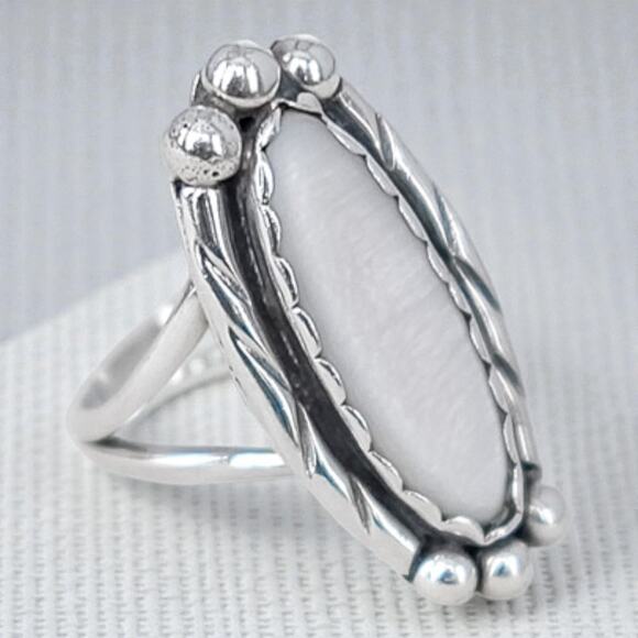 Vintage 925 Silver Abalone Shell Ring Boho Beach Iridescent Statement - Picture 2 of 7